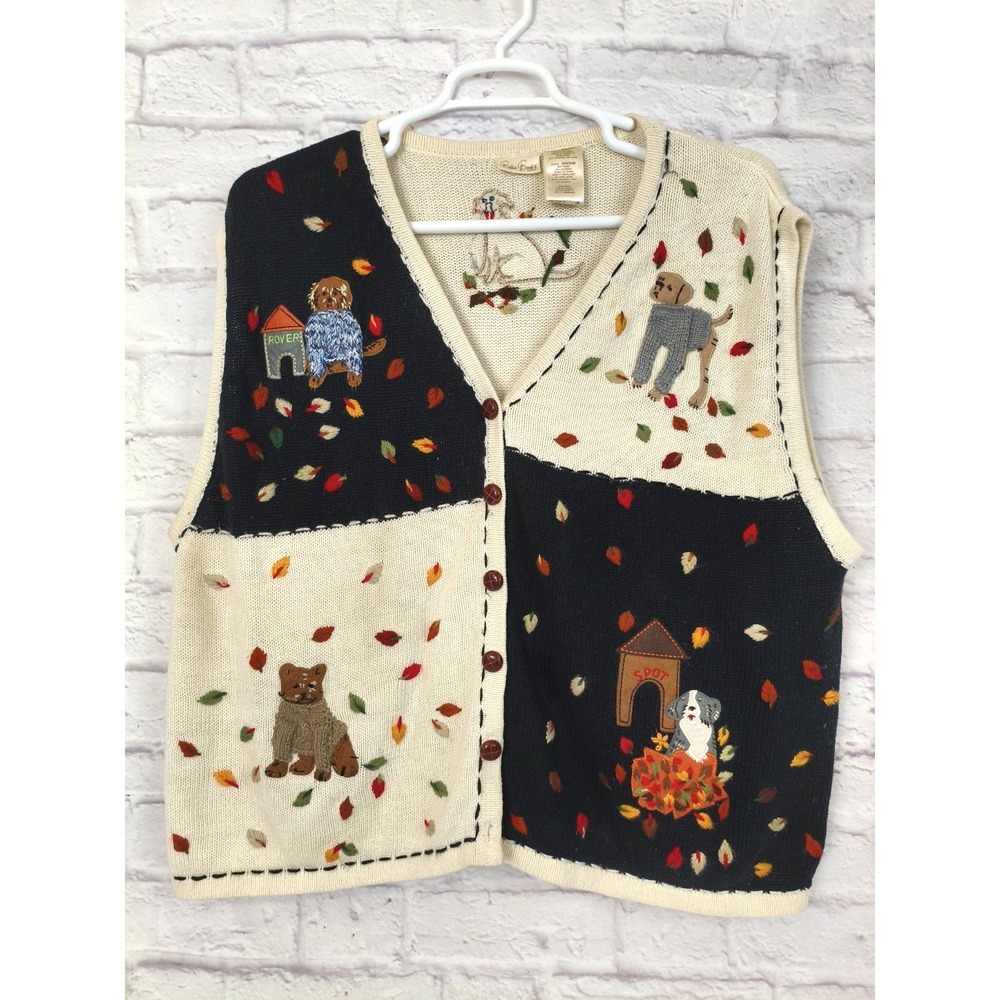 Bobbie Brooks Embroidered Applique Dogs Puppies Sweater Vest Sz 22W/24W